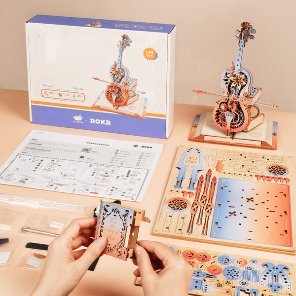 ROKR - Symphony of Gorgeous Dreams Mechanical Cello Music Box 3D Wooden Puzzle AMK63M [PRE-ORDER]