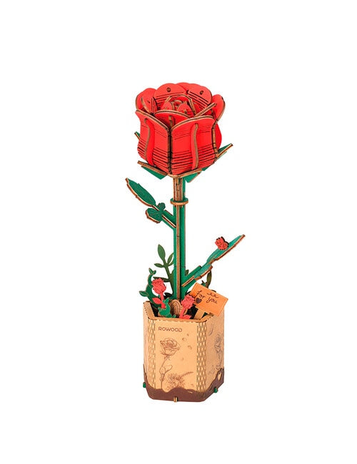 Rolife Rowood DIY Wooden Flower Red Rose 3D Wooden Puzzle TW042