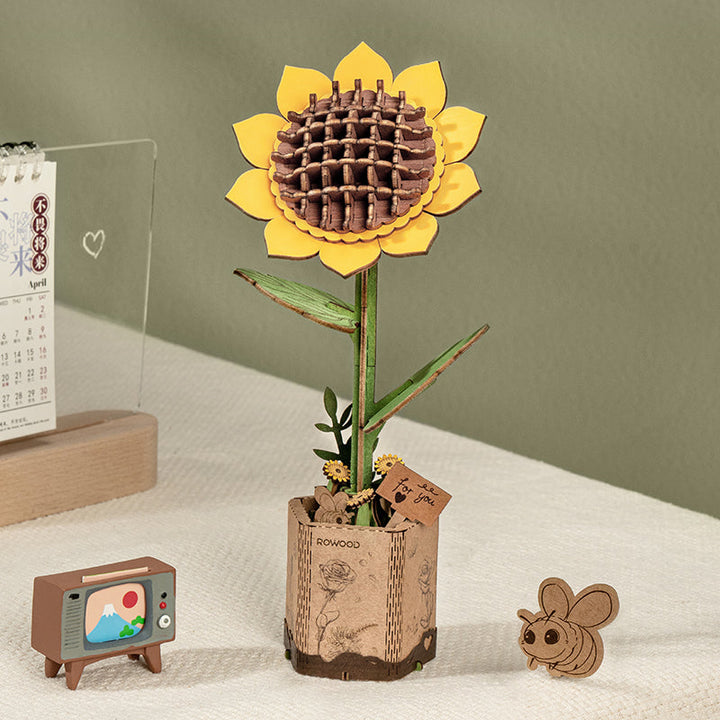 Rolife Rowood DIY Wooden Flower Sunflower 3D Wooden Puzzle TW011