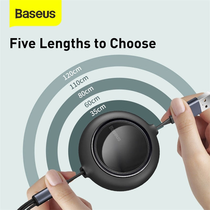 Baseus 3 in 1 Retractable 66W Type C Cable for iphone and Android