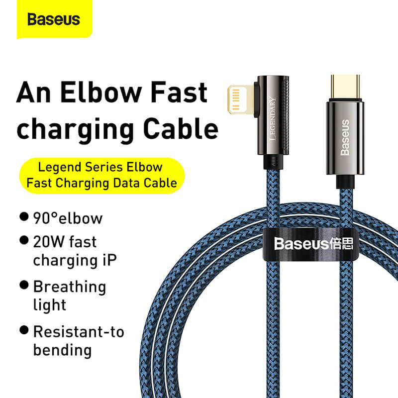 Basus PD 20W Elbow L-Shaped Type-C to Lightning Charging Cable 1m,2m