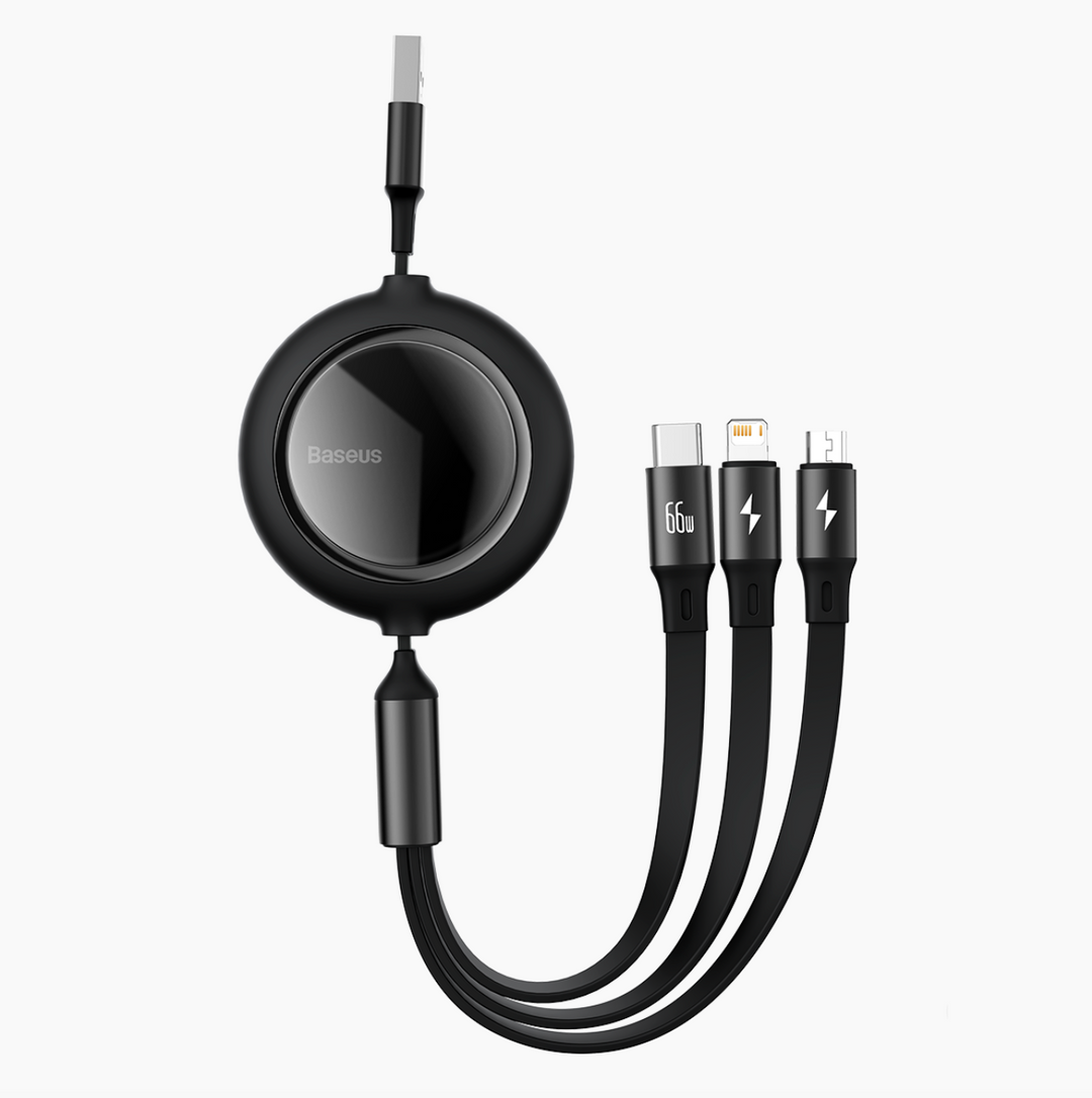 Baseus 3 in 1 Retractable 66W Type C Cable for iphone and Android