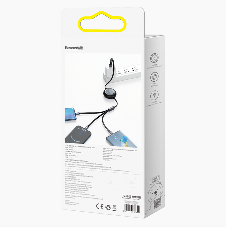 Baseus 3 in 1 Retractable 66W Type C Cable for iphone and Android