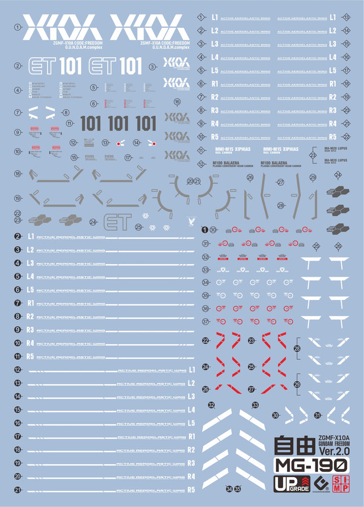 EVO Decal - MG 1/100 ZGMF-X10A Freedom Gundam 2.0 - Fluorescent