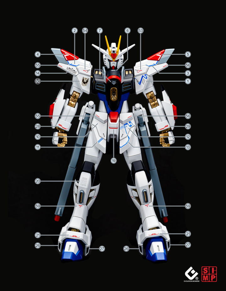 EVO Decal - HG 1/144 Mighty Strike Freedom Gundam - Fluorescent + Gold Foil