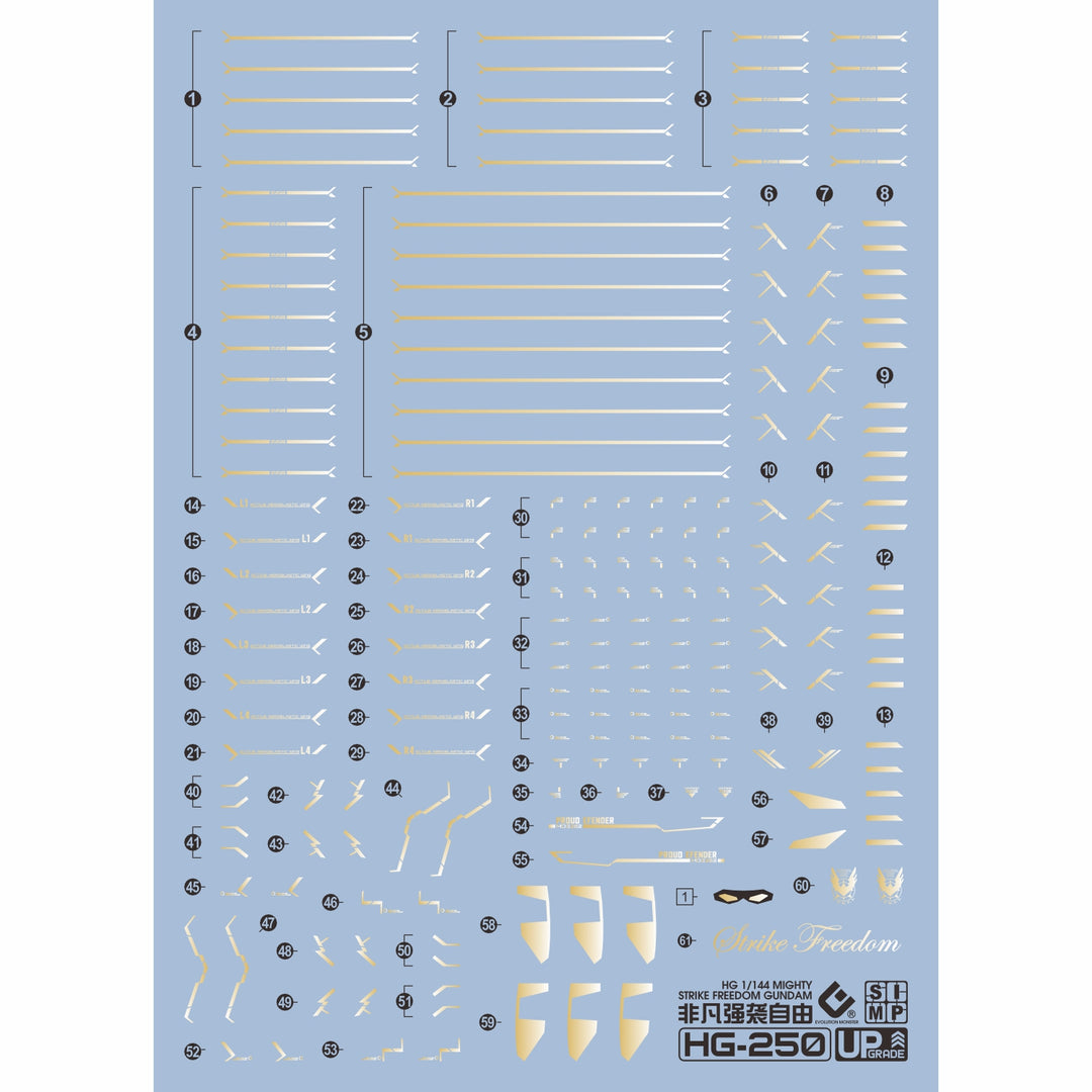 EVO Decal - HG 1/144 Mighty Strike Freedom Gundam - Fluorescent + Gold Foil