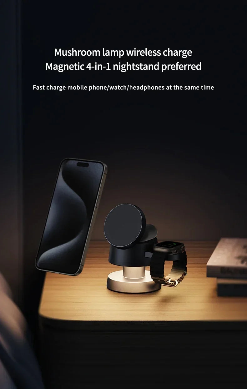 Mushroom 4 in 1 Night Light Magnetic Wireless Charger For iPhone Apple Watch AirPods