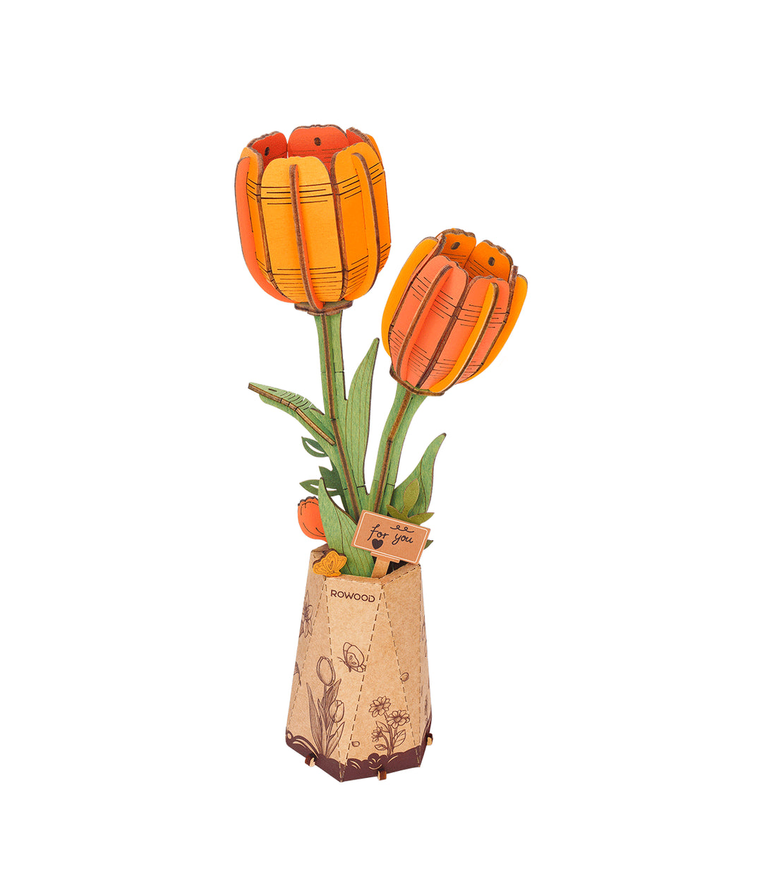 Rolife Rowood DIY Wooden Flower Orange Tulip 3D Wooden Puzzle TW081