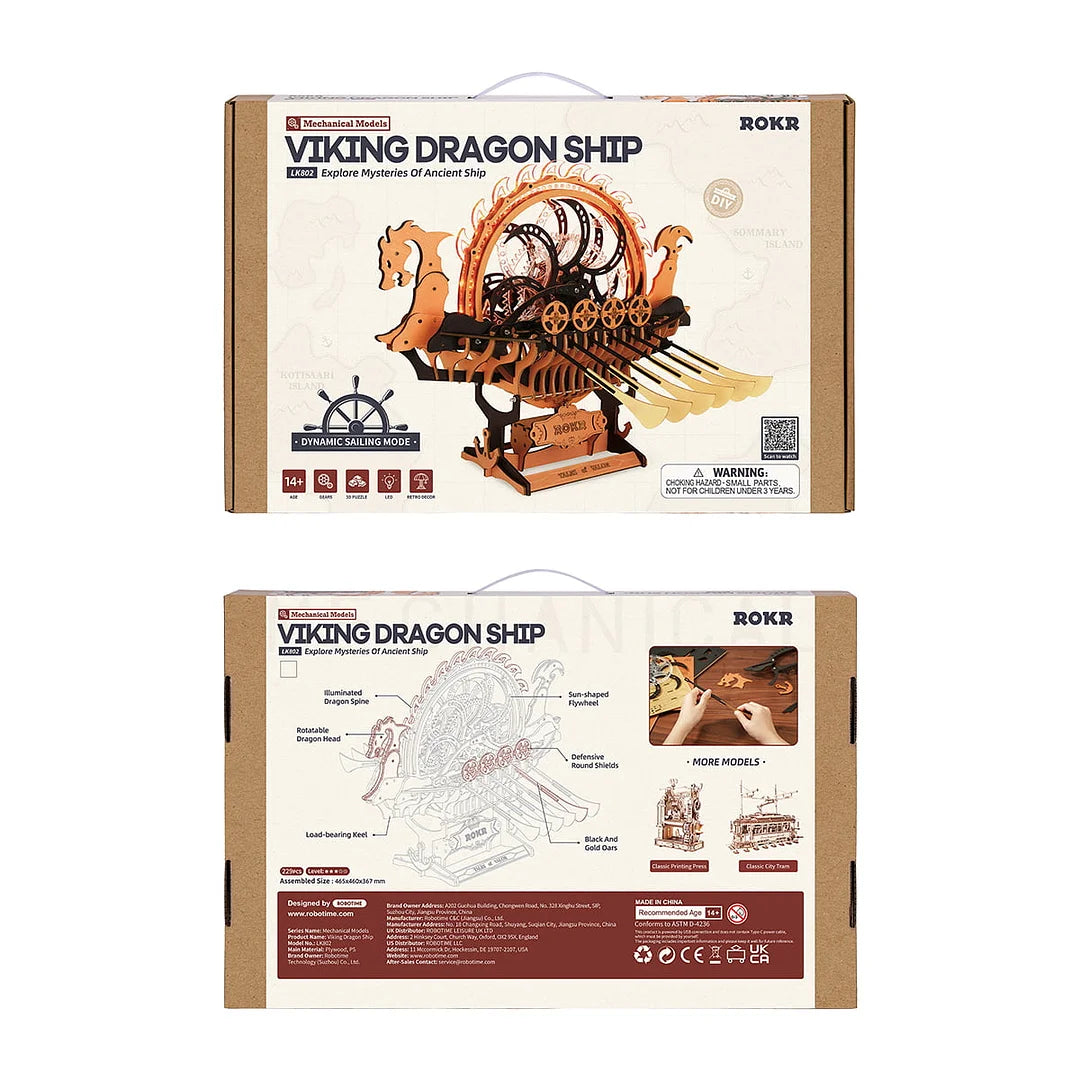 ROKR Viking Dragon Ship Mechanical 3D Wooden Puzzle LK802