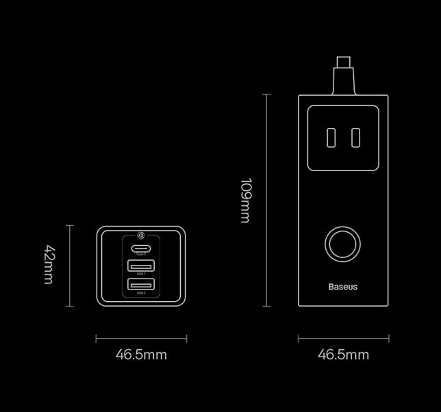 Baseus GaN3 Pro 6 Ports Power Strip 30W